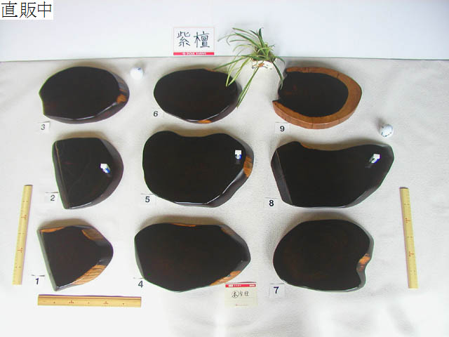 10406 (本)紫檀 斜切花台 8枚 輪切花台 1枚